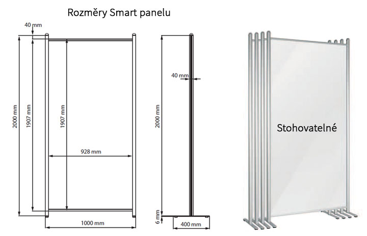 Ochranný dělící systém Smart - rozměry panelu